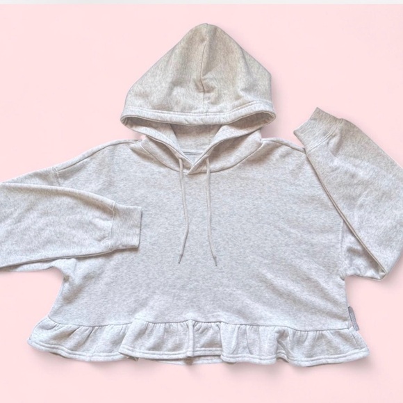 NWT Women's Grey Hoodie with Ruffle Hem - Picture 2 of 3